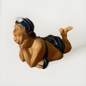 Beachcombers Old Lady On Tummy In Bathing Suit 5" Figurine Vintage Style Resin